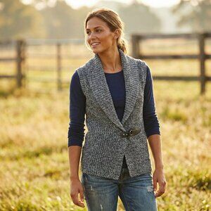 Charter Club Petite P Knit Vest Black Gray Metallic Buckle Belt Minimalist